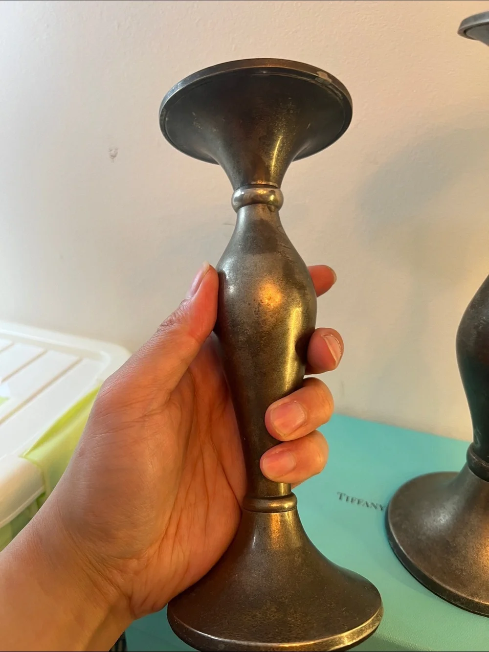 Metal Taper Candle Holders in Aged Silver-tone Metal - Set of 2